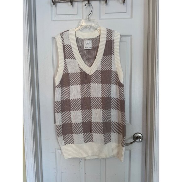 Abercrombie & Fitch Cream and Tan V-Neck Sleeveless Sweater Vest Large Petite - Picture 2 of 7